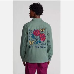 Vans Men's Logan Station Embroidered Rose And Butterfly Green Jacket Size Large